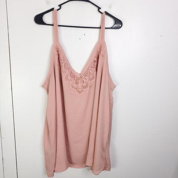 Torrid Top Womens 4X Tank Lightweight Blush Light Pink Emboidered Front Neck - Picture 1 of 9